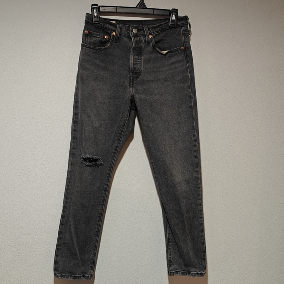 Levi's Premium 501 S Dark Wash Size 27 Skinny Jeans Fly Button Distressed - Picture 2 of 13